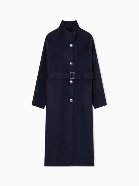 EMPORIO ARMANI MOCK-NECK WOOL-BLEND COAT WITH MATCHING BELT