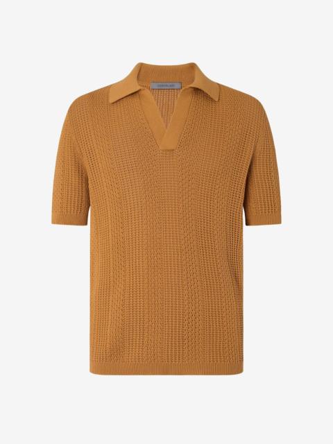 CORNELIANI Beige buttonless pure cotton polo shirt