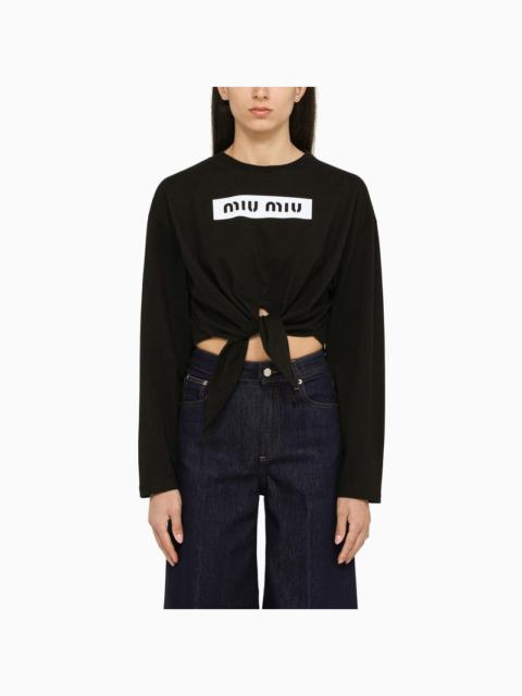 Miu Miu Black T-Shirt With Front Knot Women