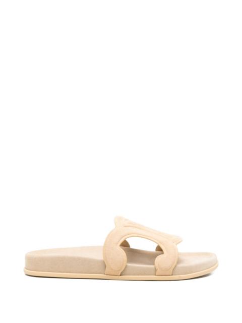 CELINE Celine Women Triomphe Suede Leather Slides