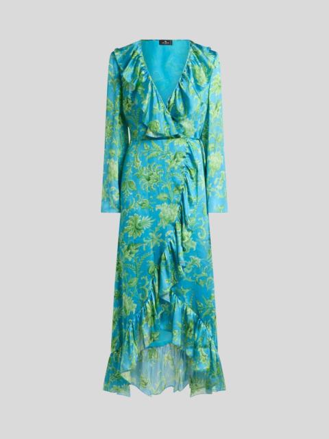 Etro PEAU D'ANGE SILK LONG WRAP DRESS WITH FLORAL MOTIF