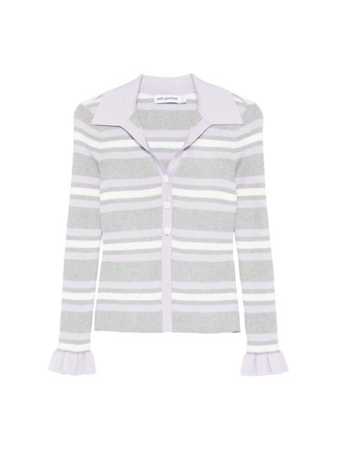 self-portrait Grey Stripe Rib Knit Top