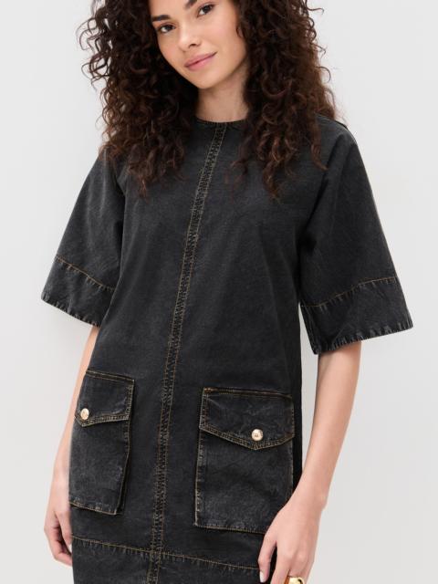 GANNI Washed Stretch Cotton Boxy Kimono Mini Dress