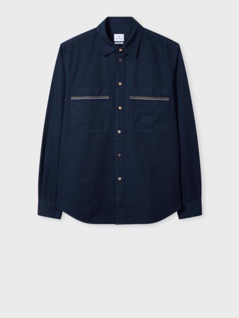 Paul Smith Navy Cotton-Twill Shirt With 'Stitch Stripe' Embroidery
