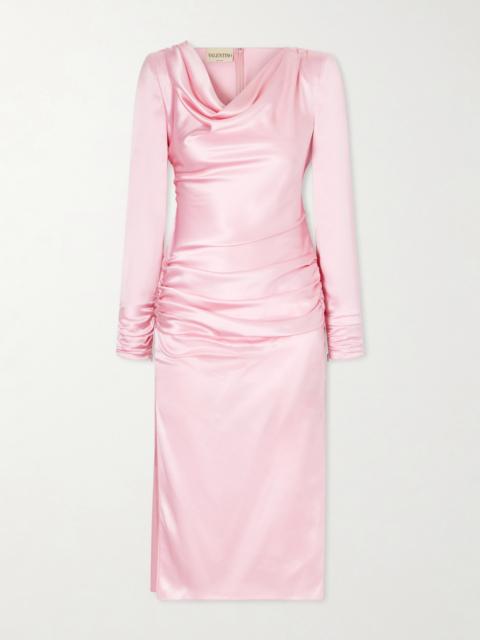Valentino Draped Silk-satin Midi Dress