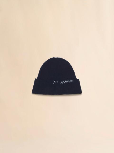 Marni DEEP BLUE WOOL-CASHMERE BEANIE WITH MARNI MENDING