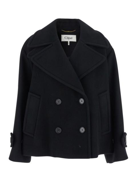 Chloé Chloé Women Black Double-Breasted Jacket With Notched Wide Revers And Dropped Shoulders In Wool Blen