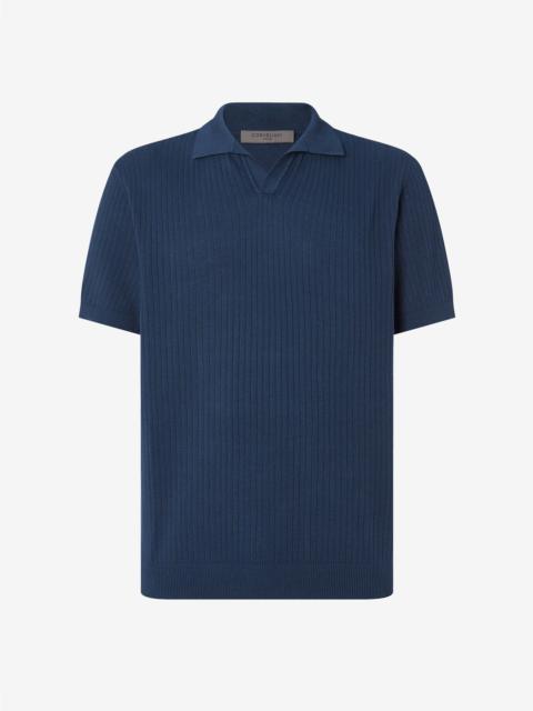 CORNELIANI Blue buttonless Pima cotton polo shirt