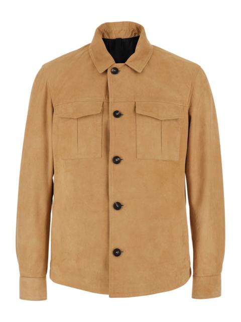 Other Designers Tagliatore Men Beige Jacket With Classic Collar In Suede Man