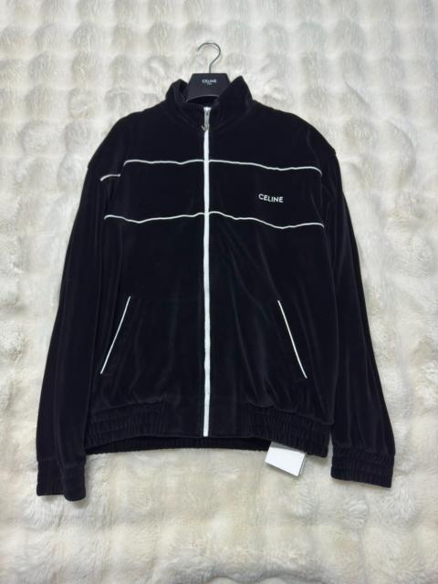 CELINE Celine Brand-New All-Black Velvet Jacket with Embroidered Logo