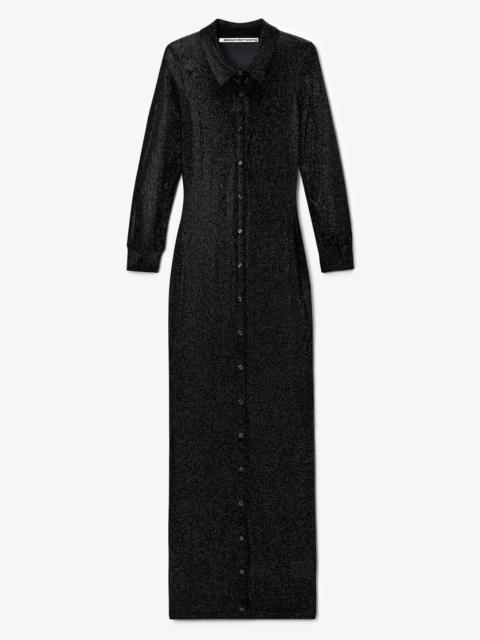 Alexander Wang Black Crystal Hotfix Long-Sleeve Polo Dress