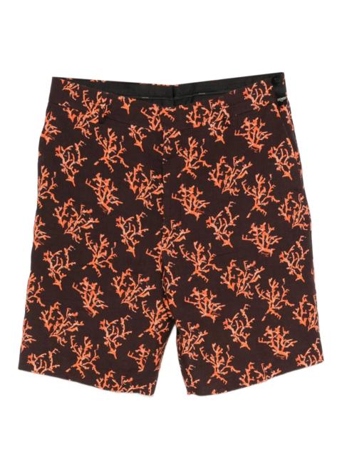 FENDI coral-print linen shorts