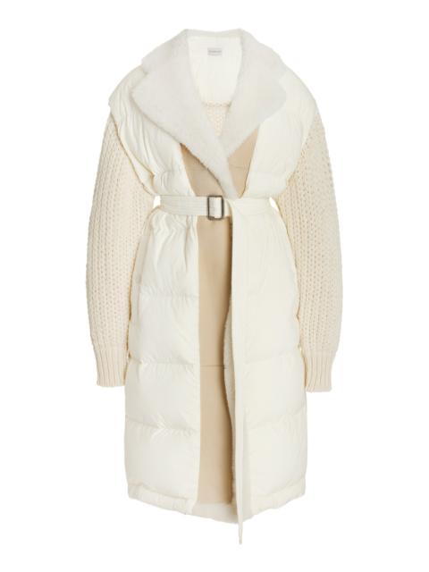 Moncler Shearling-Trimmed Down-Detailed Wool-Blend Long Cardigan white