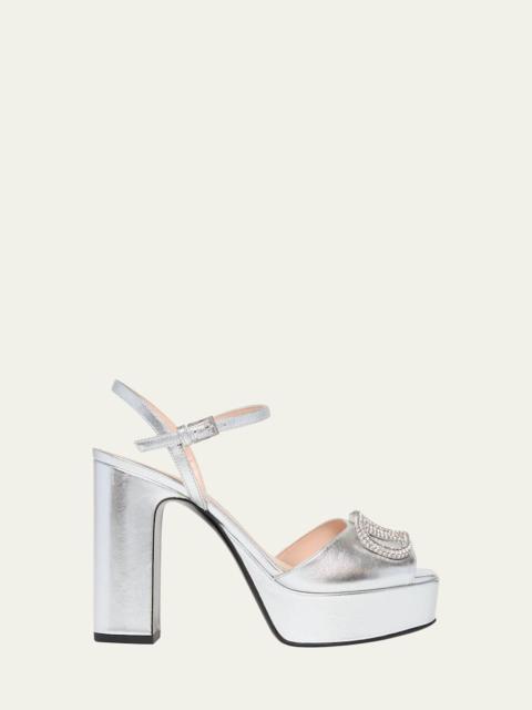 Valentino 115mm VLogo Signature Metallic Leather Platform Sandals
