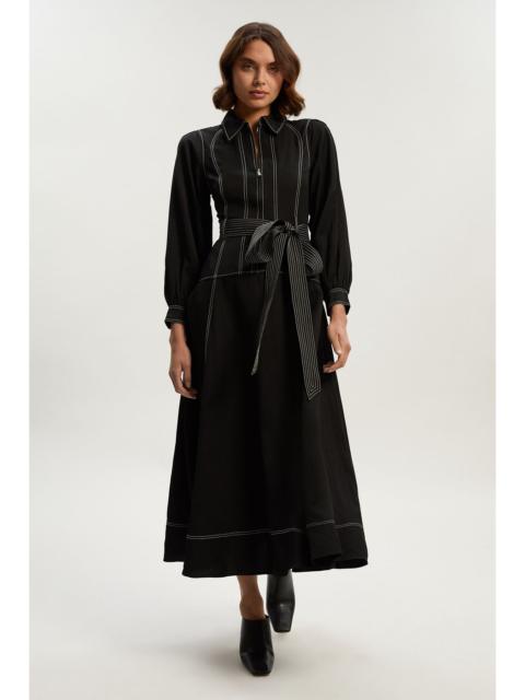 KAREN MILLEN Premium Linen Twill Topstitch Woven Maxi Dress