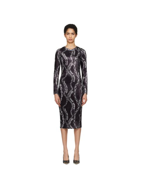 VERSACE JEANS COUTURE Black Chain Couture Velvet Midi Dress