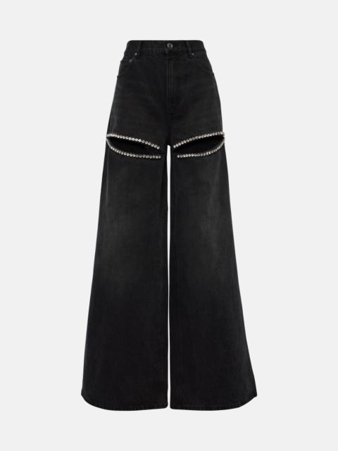 AREA Crystal-embellished wide-leg jeans