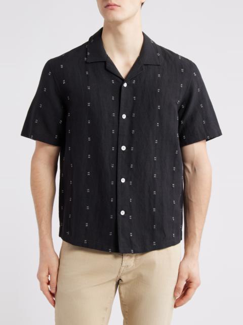 rag & bone rag & bone Avery Embroidered Cotton & Linen Linen Camp Shirt in Black at Nordstrom