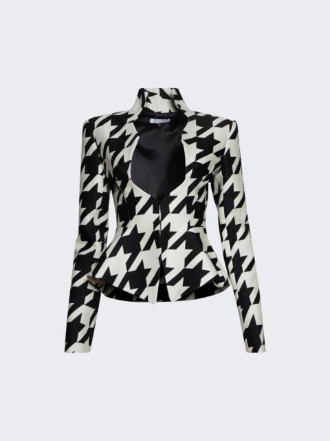 LaQuan Smith Tailored Houndstooth Peplum Blazer Black And White