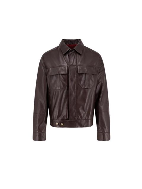 Brunello Cucinelli BRUNELLO CUCINELLI Chocolate Leather Jacket New & Authentic