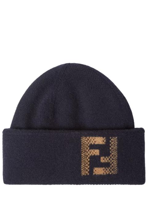 FENDI WOOL AND CASHMERE BEANIE WITH LOGO
