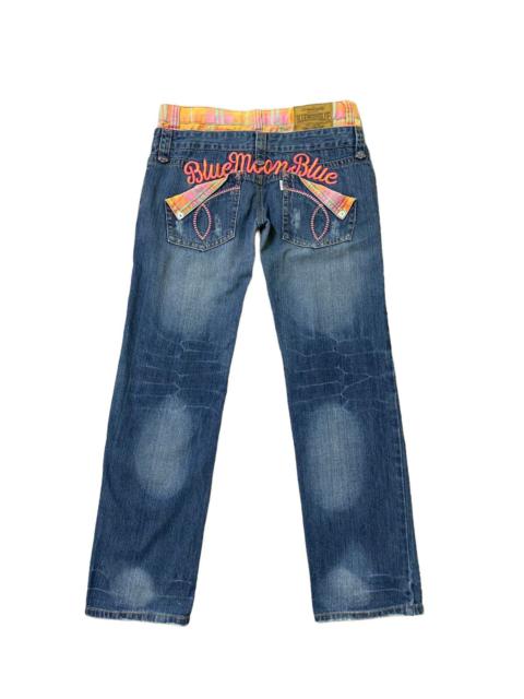 Other Designers Archival Clothing - Blue Moon Blue Embroidery Logo Double Waist Low Waist Denim