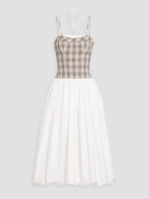 SIMKHAI Pfeiffer gingham broadcloth and cotton-poplin midi dress