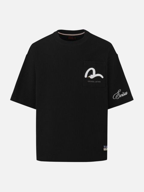 EVISU Seagull and Logo Embroidery Oversized Short-Sleeve Waffle Sweatshirt