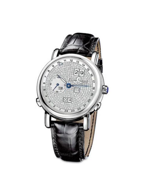 Ulysse Nardin Ulysse Nardin GMT Perpetual Diamond Pave Dial Leather Strap Automatic Men's Watch 320-82-091