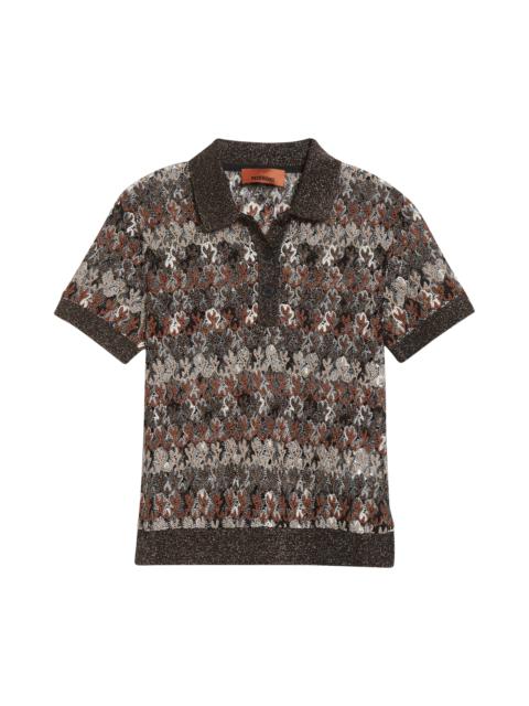 Missoni Missoni Knit Metallic Lace Polo in Light Brown Tones And Orange at Nordstrom
