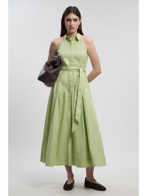 KAREN MILLEN Cotton Collared Halter Neck Woven Midi Shirt Dress With Dropped Waist Detail