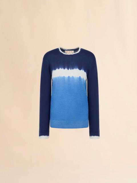 Marni BLUE WOOL-SILK JUMPER WITH TIE-DYE EFFECT