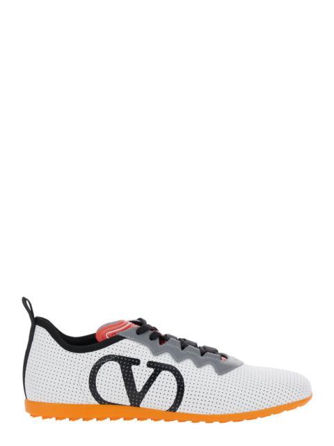 Valentino Garavani Men White Sneakers With Asymmetric Toe And Vlogo Detail On The Side In Tech Fabri