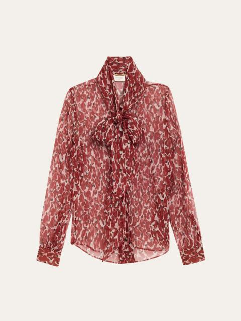 SAINT LAURENT Semi-Sheer Printed Tie Neck Blouse