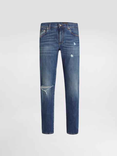 Slim-fit stretch cotton jeans with logo embroidery