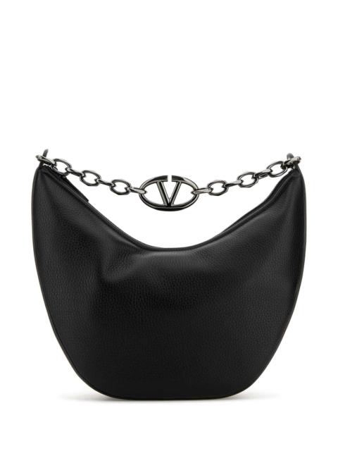 Valentino Garavani Men Black Leather Hobo Vlogo Moon Shoulder Bag