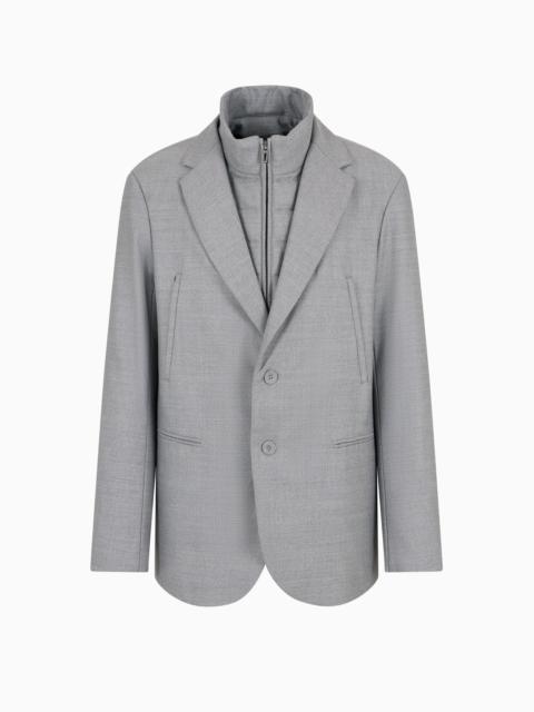 EMPORIO ARMANI Travel Essentials virgin wool-blend full-zip blazer with detachable inner panel