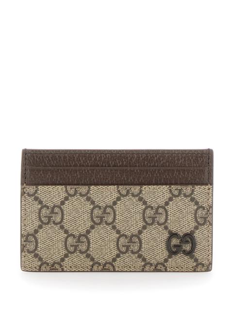 GUCCI Gucci Men Beige Card Holder With Leather Finishes And All-Over Gg Motif In Fabric Man