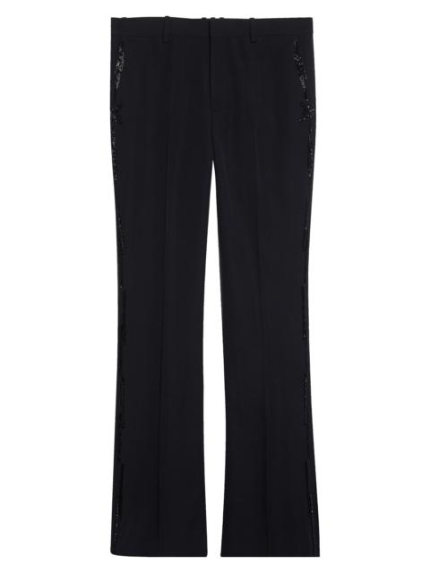 Balmain Balmain Flare Leg Wool Trousers in Eap Black/Black at Nordstrom