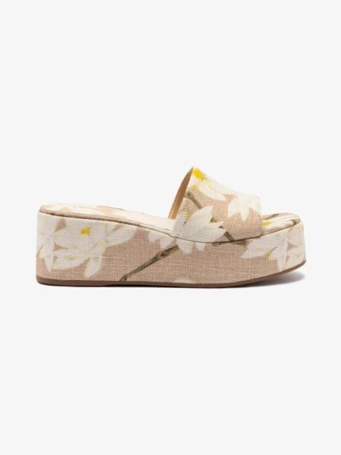 Larroudé Alex Flatform Mule In Beige Printed Raffia