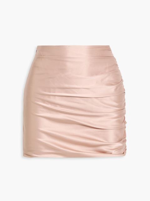 THE SEI Ruched silk-satin mini skirt