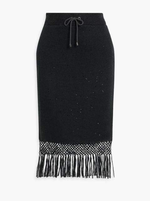 Brunello Cucinelli Fringed sequin-embellished linen and silk-blend skirt