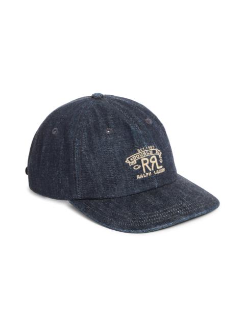 RRL by Ralph Lauren Double RL Sportsman Logo Embroidered Denim & Leather Adjustable Baseball Cap in Rinse at Nordstrom