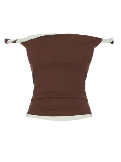 SIR. Elia Off Shoulder Twist Top in Chocolate/ Mint
