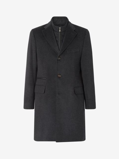 CORNELIANI Anthracite melange grey pure wool coat with detachable vest