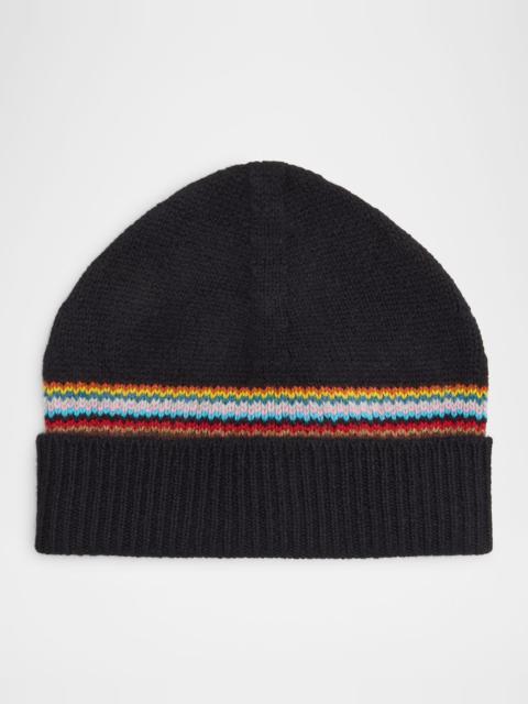 Paul Smith Men's Lambswool Signature Block Stripe Beanie Hat