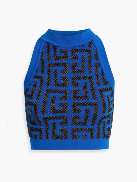 Balmain Cropped metallic jacquard-knit top