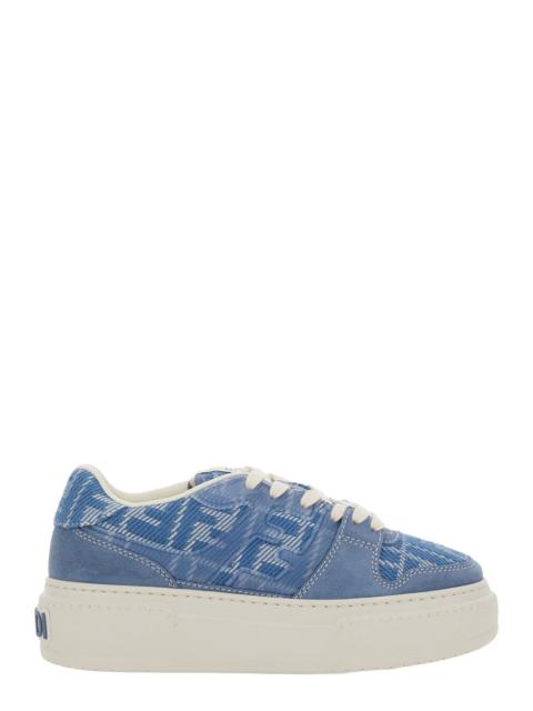 FENDI Fendi Women 'Match' Blue Sneaker With All-Over Ff Motif And Platform In Leather And Fabric Woman