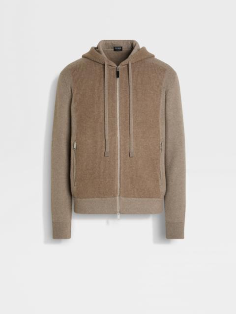 ZEGNA LIGHT TAUPE MÉLANGE OASI CASHMERE FULL ZIP HOODIE
