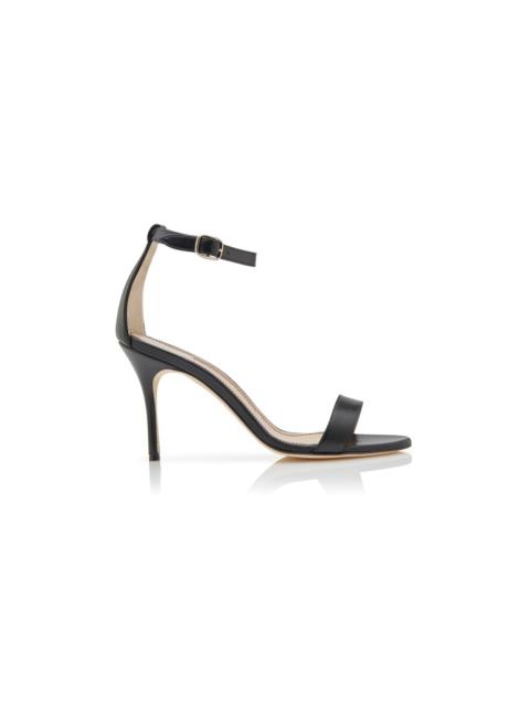 Manolo Blahnik Black Nappa Leather Ankle Strap Sandals